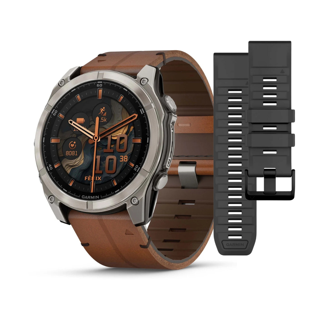 Garmin fēnix® 8 – 51 mm, AMOLED Sapphire, Titanium with Chestnut leather band