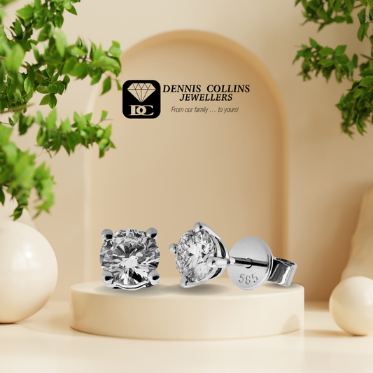 Ladies 14ct White Gold Round Lab Grown Diamond Earrings 0.8kt total