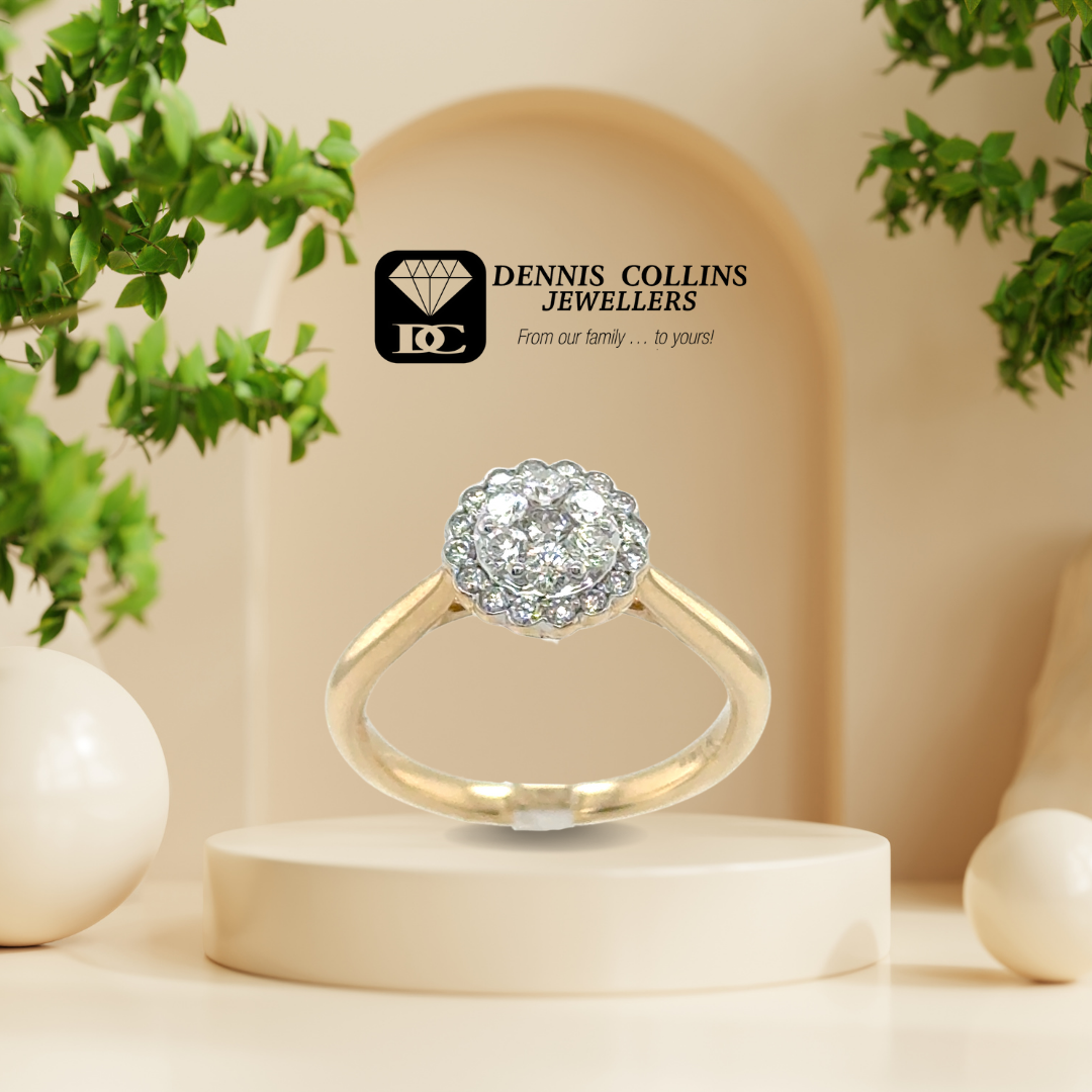 Ladies 9ct Yellow Gold Round Diamond Cluster Ring