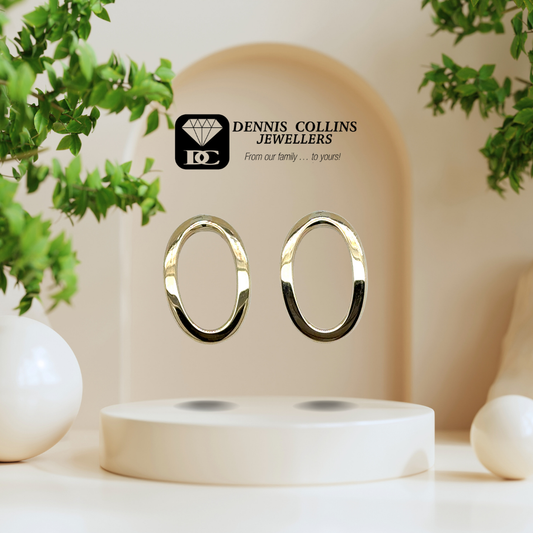Ladies 9ct Yellow Gold Small Oval Circle Stud Earrings
