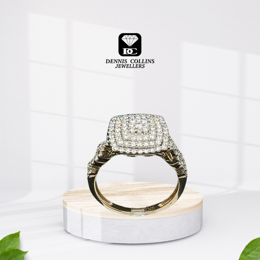 Ladies 9ct Yellow Gold Square Diamond Ring