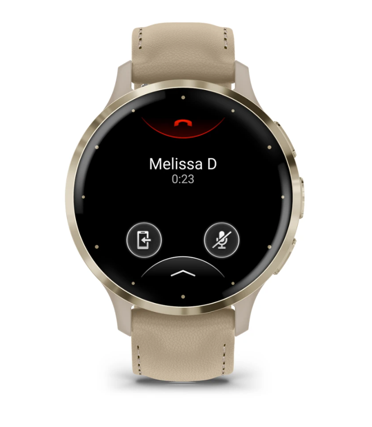 Garmin Venu 3S - 41mm - Soft Gold Stainless Steel Bezel with French Gray Case and Leather Band
