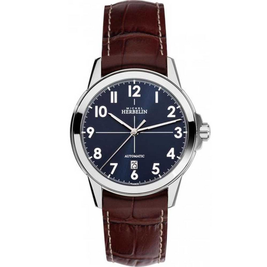 Herbelin Gents Brown Leather Large Round Blue Dial Ambassades Auto