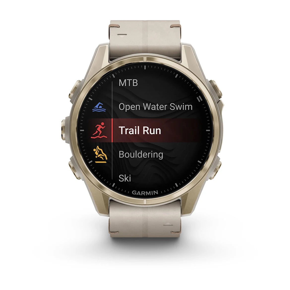 Garmin fēnix® 8 – 43 mm, AMOLED Sapphire, Soft Gold with Limestone Leather Band