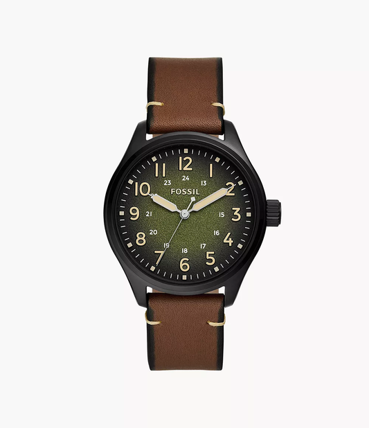 Easton Three-Hand Brown Leather Watch